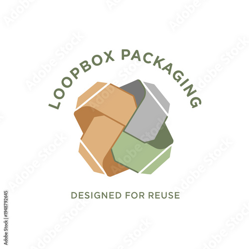 Abstract intertwined modular box loop logo for reusable packaging systems and circular economy shipping solutions LoopBox Packaging