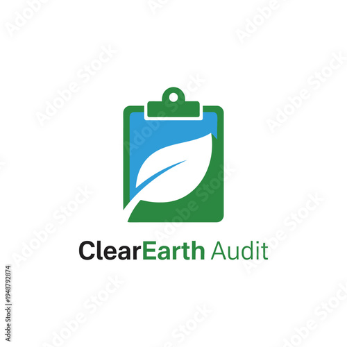 Clipboard icon with green leaf for professional environmental audit consulting and corporate sustainability compliance brand logo ClearEarth Audit