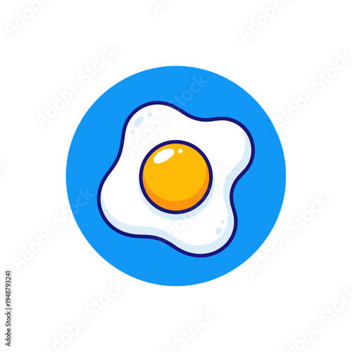 Fried Egg Illustration on Blue Background.