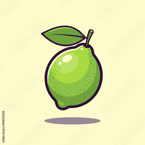 Green Lime Fruit with Leaf Illustration.
