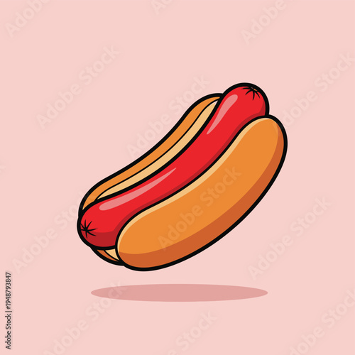 Hot Dog Sausage in Bun Illustration.