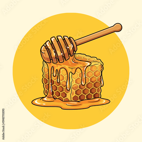Honeycomb with Honey and Dipper.