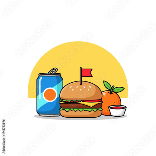 Hamburger Soda Can Fruit and Sauce.