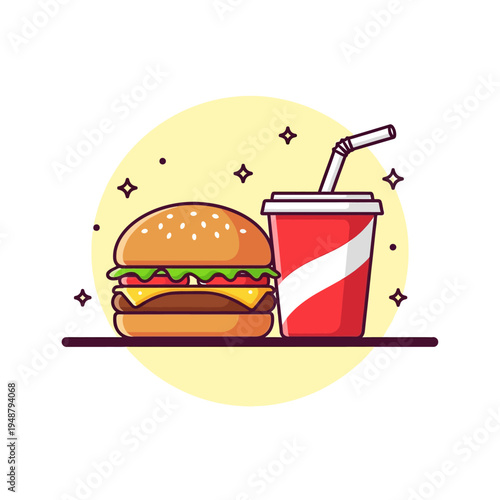 Hamburger and Soft Drink Illustration.
