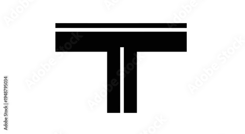 Abstract T Shape Symbol, Minimalist Geometric Design, Black and White Icon