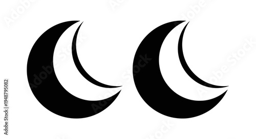 Two Crescent Moons Icon, Symbol of Night, Space, and Dreams