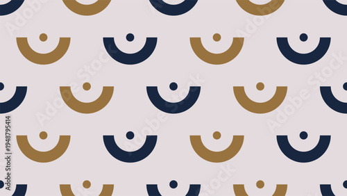 Abstract minimalist seamless geometric arcs and dots pattern vector background