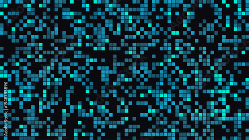 Abstract neon cyan pixel square mosaic vector background for digital design