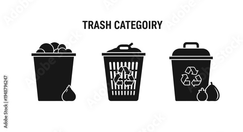 Trash Categories Icons: General Waste, Recycling, Compost Bins