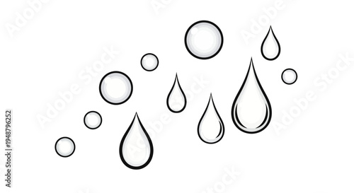 Water Droplets Collection: Raindrops, Bubbles, and Puddles on White Background