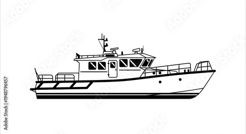 Line Drawing of a Patrol Boat, Coast Guard Vessel, Maritime Security Ship