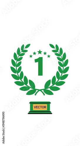 Green Laurel Wreath with Number 1 and Trophy Base, Award Symbol