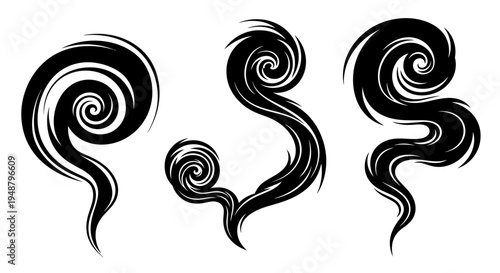 Black Swirling Smoke Wisps, Abstract Ink Splatter Shapes, Grunge Brush Strokes