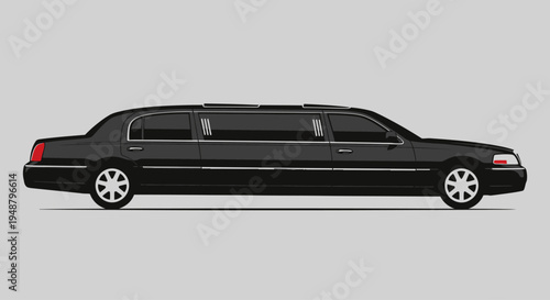 Black Luxury Stretch Limousine Car Side View Isolated on Gray Background