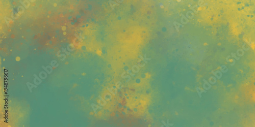 Abstract watercolor background with green and yellow splatter texture