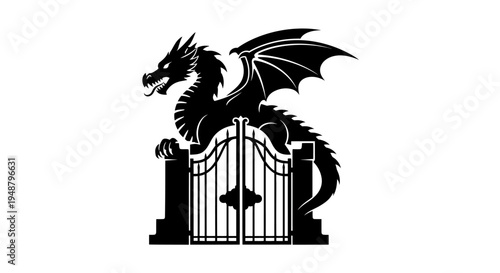 Black Dragon Guarding Ornate Gate
