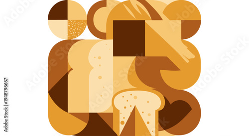 Abstract Geometric Bread Assortment - Toasted Slices, Loaves, Baguette Shapes
