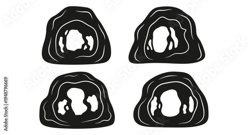 Abstract Organic Shapes, Geodes, Cross-Sections, Black and White, Natural Patterns