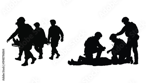 Battlefield Medic Silhouette Assisting Injured Soldiers