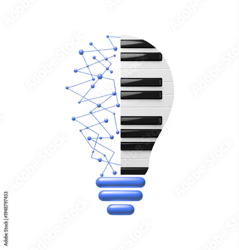 Musical Lightbulb Idea Concept With Piano Keys And Neural Network For Creative Innovation