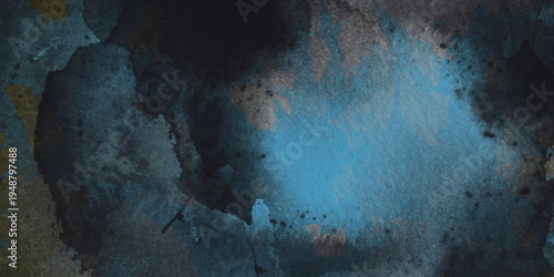 Dark blue and grey watercolor wash texture with gritty paint splatters