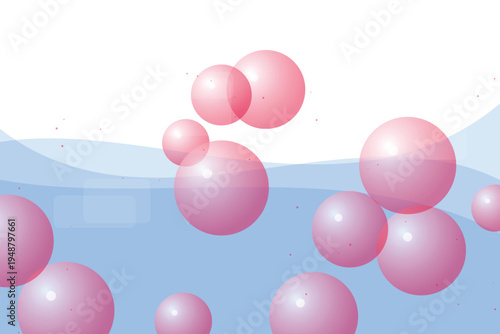 Abstract pink bubbles floating in blue water vector background, perfect for cosmetic, science, or clean product marketing and presentations