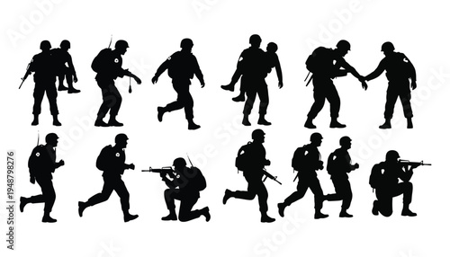 Battlefield Medic Silhouette: Military Aid and Rescue Actions