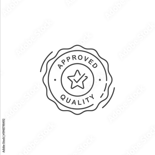 Approved Quality Seal Stamp with Star and Checkmark, Minimalist Line Art