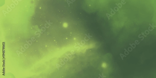 Green nebula cloud with glowing stars in deep space