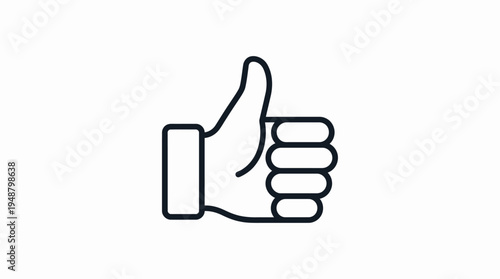 Line art icon of a thumb up gesture, signifying approval, agreement, or positivity, perfect for representing feedback or social media engagement