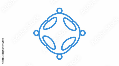 A stylized blue abstract circular symbol representing connection and unity, symbolizing collaboration and togetherness