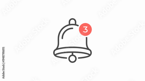 Minimalist digital notification bell icon with an unread message counter, signaling three new alerts or updates for user attention in an application interface
