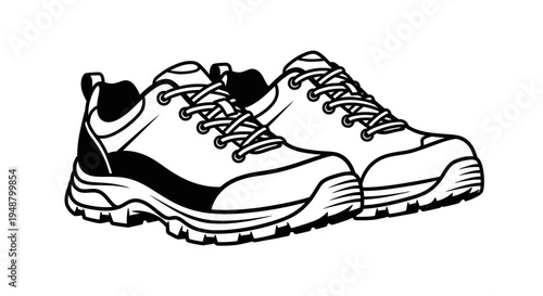 Pair of Black and White Hiking Boots, Outdoor Footwear, Ready for Adventure