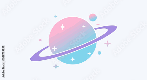 Pastel Planet Saturn Ring Cosmic Space Stars Galaxy Cute Kawaii Aesthetic