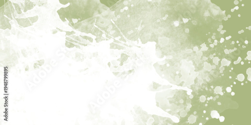 Sage green watercolor background with white paint splatter texture
