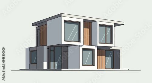 Modern Two-Story House Design with Large Windows and Wood Accents