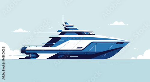 Modern Luxury Yacht Sailing on Calm Blue Water with Speed Lines