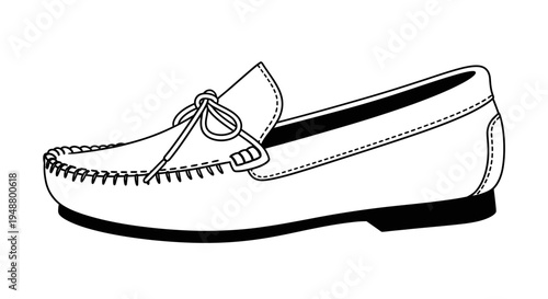 Classic Leather Moccasin Shoe, Black and White Line Art Illustration