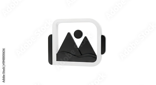 3D Image Icon with Mountains and Sun