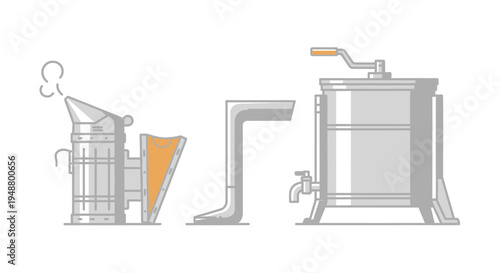 Beekeeping Equipment: Smoker, Extractor, and Honey Separator - Vector Illustration