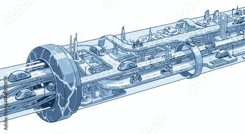 Futuristic City Inside a Rotating Cylinder Concept Illustration