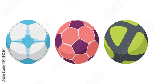 Three Diverse Soccer Balls Isolated on White Background