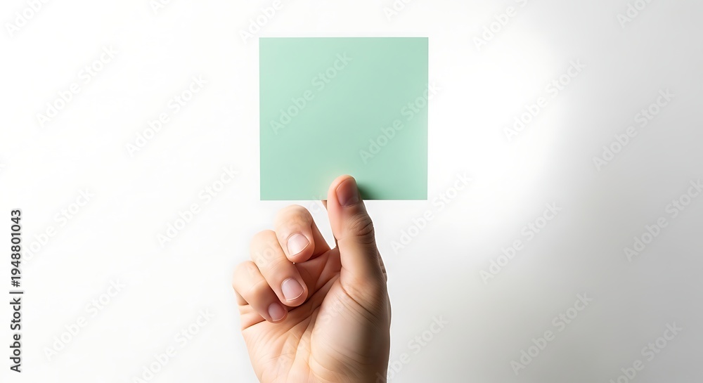 Fototapeta premium Hand holding blank green square paper note isolated on white background