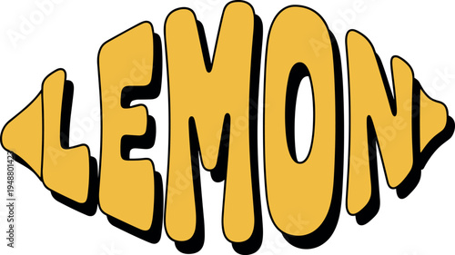 Vibrant stylized text spelling out the word lemon in a playful font