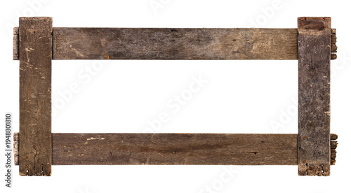Old rustic wooden frame made of weathered wood planks forming a natural border
