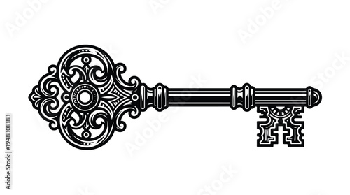 Antique Ornate Skeleton Key Illustration.