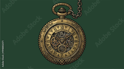 Antique Pocket Watch with Intricate Mechanical Gears Visible.
