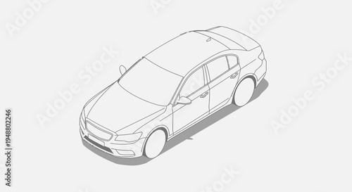Isometric view of a modern sedan car isolated on a white background