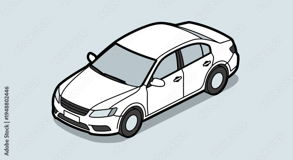 Fototapeta premium Isometric white sedan car illustration isolated on light blue background