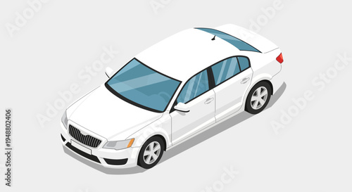 Isometric white sedan car illustration isolated on a white background
